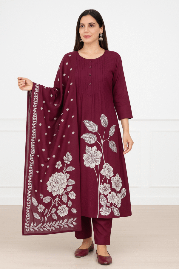 Elegant Floral Rayon Kurti Set with Dupatta – Premium Comfort Wear - Image 2