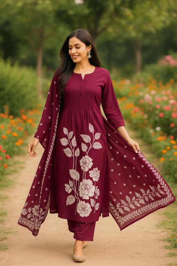 Elegant Floral Rayon Kurti Set with Dupatta – Premium Comfort Wear