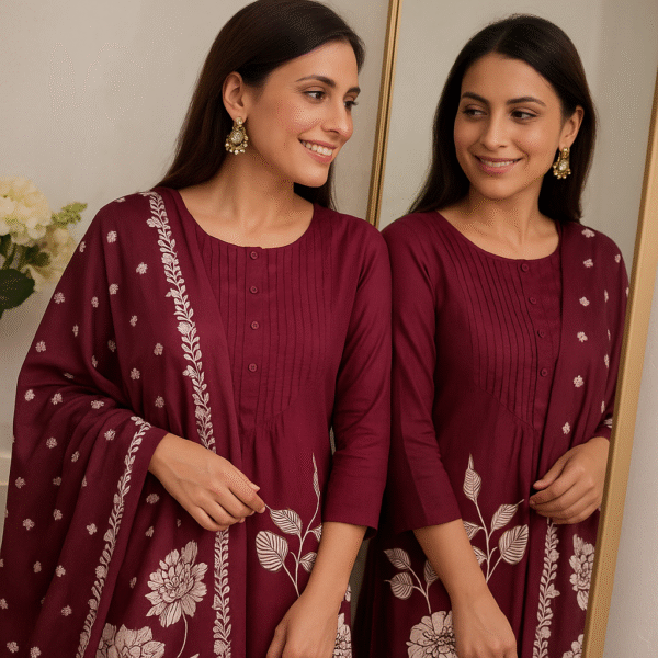 Elegant Floral Rayon Kurti Set with Dupatta – Premium Comfort Wear - Image 6