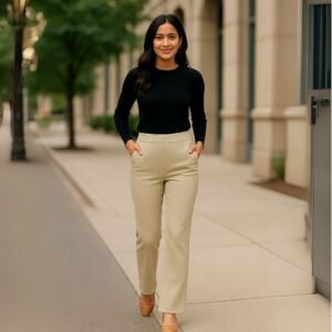 Women’s Ribbed Straight Fit Pant – Office & Everyday Comfort Wear