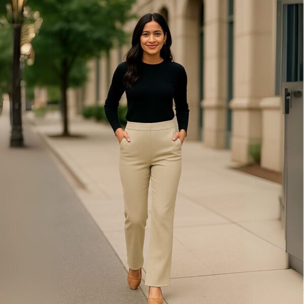 Women’s Ribbed Straight Fit Pant – Office & Everyday Comfort Wear