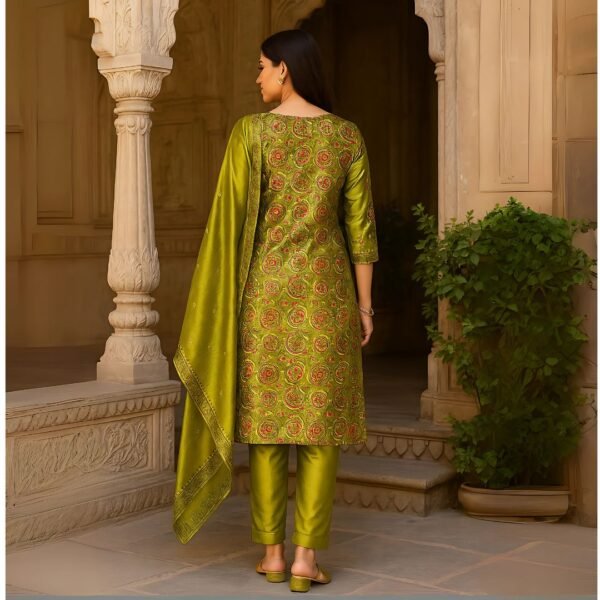 Nooré Radiance Mirror Work Silk Kurti Set – Luxe 3-Piece Festive Elegance" - Image 4
