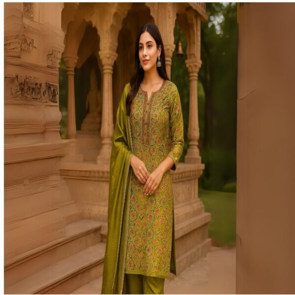 Nooré Radiance Mirror Work Silk Kurti Set – Luxe 3-Piece Festive Elegance" - Image 3