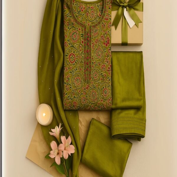 Nooré Radiance Mirror Work Silk Kurti Set – Luxe 3-Piece Festive Elegance" - Image 5