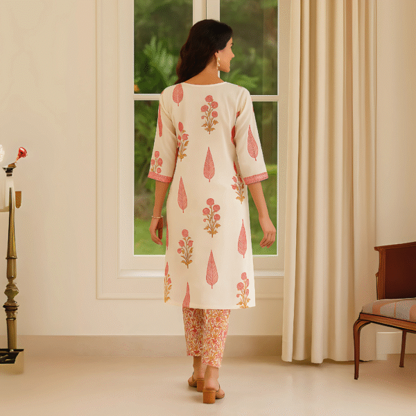 Elegant Cotton Cambric Kurti Set with Mirror Work & Silver Zari Embroidery - Image 4