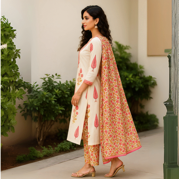 Elegant Cotton Cambric Kurti Set with Mirror Work & Silver Zari Embroidery - Image 3