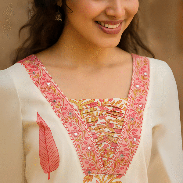 Elegant Cotton Cambric Kurti Set with Mirror Work & Silver Zari Embroidery - Image 5