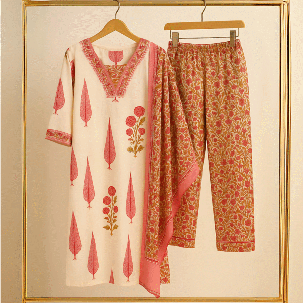 Elegant Cotton Cambric Kurti Set with Mirror Work & Silver Zari Embroidery - Image 6